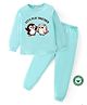 BLUSHES 100% Cotton Knit Full Sleeves Penguin & Owl Printed Night Suit Set - Sea Green
