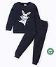 BLUSHES 100% Cotton Knit Full Sleeves Bunny Printed Night Suit Set - Navy Blue
