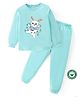 BLUSHES 100% Cotton Knit Full Sleeves Bunny Printed Night Suit Set - Sea Green