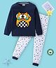 BLUSHES 100% Cotton Knit Full Sleeves Owl & Stars Printed Night Suit Set - Airforce Navy & White