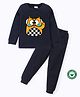 BLUSHES 100% Cotton Knit Full Sleeves Owl Printed Night Suit Set - Navy Blue