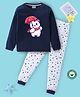 Blushes 100% Cotton Knit Full Sleeves Teddy Bear & Stars Printed Night Suit Set - Airforce Navy Blue & White