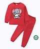 Blushes 100% Cotton Knit Full Sleeves Elephant Printed Coordinating Night Suit Set - Red