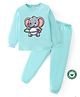 Blushes 100% Cotton Knit Full Sleeves Elephant Printed Coordinating Night Suit Set - Sea Green