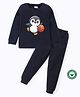Blushes 100% Cotton Knit Full Sleeves Penguin Printed Coordinating Night Suit Set - Navy Blue