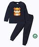 BLUSHES 100% Cotton Knit Full Sleeves Chipmunk Printed Tee & Pajama Set - Navy Blue