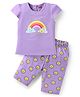 Babyhug Cotton Knit Half Sleeves Capri Nightsuit with Rainbow & Sun Print - Purple