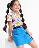 OLLINGTON ST. Cotton Floral Printed Half Sleeves Shirt Top & Skirt Set - Multicolor & Sky Blue