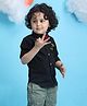 Polka Tots Full Sleeves Moustache Printed Shirt - Black