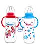 Baby Dolphin Anti-Colic Plastic Feeding Bottle with Handle | Pack of 2 | Liquid Silicone Nipple | BPA Free | Baby Feeder | Baby Milk Bottle | 250ml + 250ml | Blue & Red.