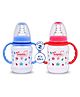 Baby Dolphin Anti-Colic Plastic Feeding Bottle with Handle | Pack of 2 | Liquid Silicone Nipple | BPA Free | Baby Feeder | Baby Milk Bottle | 125ml+125ml | Blue & Red.