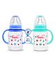 Baby Dolphin Anti-Colic Plastic Feeding Bottle with Handle | Pack of 2 | Liquid Silicone Nipple | BPA Free | Baby Feeder | Baby Milk Bottle | 125ml+125ml | Blue & Green.