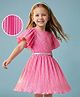 Hola Bonita Knit Half Frill Sleeves Pleated Solid Color Dress - Dark Pink
