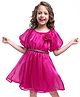 Hola Bonita Half Sleeves Solid Color Dress with Floral Applique - Dark Pink