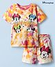 HoneyHap Disney Single Jersey Knit Half Sleeves Short Night Suit With Minnie Mouse Graphics & Tie and Dye Detailing - Multicolour