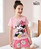 Honeyhap Disney 100% Cotton Half Sleeve Shorts Night Suit With Minnie Mouse Graphics - Pink