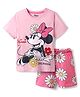 Honeyhap Disney 100% Cotton Half Sleeve Shorts Night Suit With Minnie Mouse Graphics - Pink
