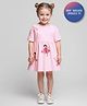 Bonfino 100% Cotton Knit Half Drop Shoulder Sleeves Oversized Dress with Angel Print - Pink
