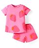 Nite Flite Cotton Knit Half Sleeves Strawberry Printed Coordinating Night Suit Set - Dark Pink