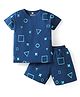 Nite Flite Cotton Knit Half Sleeves Triangle Printed Coordinating Night Suit Set - Navy Blue