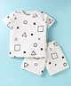 Nite Flite Cotton Knit Half Sleeves Triangle Printed Coordinating Night Suit Set - White
