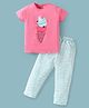 Nite Flite Cotton Knit Half Sleeves Ice Cream Printed Night Suit Set - Multi Colour