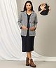 The Mom Store Jacquard Solid Dress With Nursing Access & Full Sleeves Checked Shacket - Multi Colour