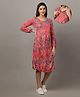 The Mom Store Cotton Three Fourth Puffed Sleeves Floral Printed Maternity Dress With Nursing Access - Magenta