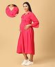 The Mom Store Georgette Three Fourth Bell Sleeves Solid Maternity Dress With Nursing Access - Fuchsia