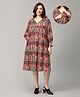 The Mom Store Cotton Full Sleeves Abstract Printed Maternity Dress With Nursing Access - Multi Colour