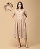 The Mom Store Cotton Blend Half Sleeves Solid Maternity Dress With Nursing Access - Beige