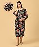 The Mom Store Cotton Three Fourth Balloon Sleeves Floral Printed Maternity Dress With Nursing Access - Multi Colour
