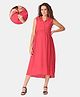 The Mom Store Georgette Sleeveless Solid Maternity Dress With Zipless Nursing Access -Red