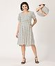 The Mom Store Cotton Half Sleeves Dots Printed Maternity Dress With Zipless Nursing Access - White