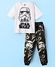 Pine Kids Lucas Single Jersey Knit Half Drop Shoulder Sleeves Oversized T-Shirt & Lounge Pant Set With Star Wars Graphics - White & Black