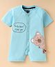 Mini Taurus Cotton Knit Half Sleeves Rompers With Animal Print - Light Blue