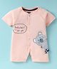 Mini Taurus Cotton Knit Half Sleeves Rompers With Animal Print - Pink