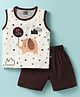 Mini Taurus Cotton Knit Sleeveless Tank T-Shirt & Shorts Set with Elephant & Stars Print - Maroon