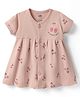 Pink Rabbit Single Jersey Knit Half Sleeves Front Open Frock with Cherry Print - Pink