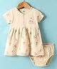 Pink Rabbit Single Jersey Half Sleeves Frock & Bloomer With Fruit Print - Cream