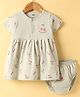 Pink Rabbit Single Jersey Half Sleeves Frock & Bloomer With Fruit Print - Light Grey
