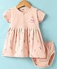 Pink Rabbit Single Jersey Half Sleeves Frock & Bloomer With Fruit Print - Pink