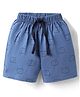 Pink Rabbit Single Jersey Kint Above Knee Length Shorts with Teddy Print - Blue