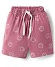 Pink Rabbit Single Jersey Knit Above Knee Length Shorts With Smiley Print - Red