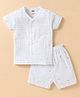 Pink Rabbit Single Jersey Knit Half Sleeves Front Open Co-ords Shorts Night Suit with Animal Print - White & Light Blue