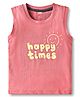 Pink Rabbit Single Jersey Knit Sleeveless Tank T-Shirt with Happy Times Text Print - Red