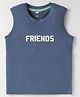 Pink Rabbit Single Jersey Knit Sleeveless Tank T-Shirt With Friends Text Print - Navy Blue