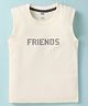 Pink Rabbit Single Jersey Knit Sleeveless Tank T-Shirt with Friend Text Print - White