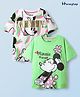 HoneyHap Disney Single Jersey Knit Half Drop Shoulder Sleeves Oversized T-Shirts with Minnie Mouse & Family Foil Graphics Pack of 2 - White & Light Green