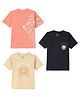 Funkrafts Premium Cotton Pack Of 3 Half Sleeves Lion & Car Printed Tees - Beige Black & Peach
